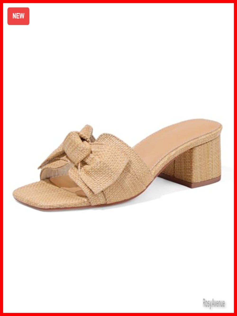 Chunky Heel Raffia Sandals for Women Square Toe Slip On Dressy Summer